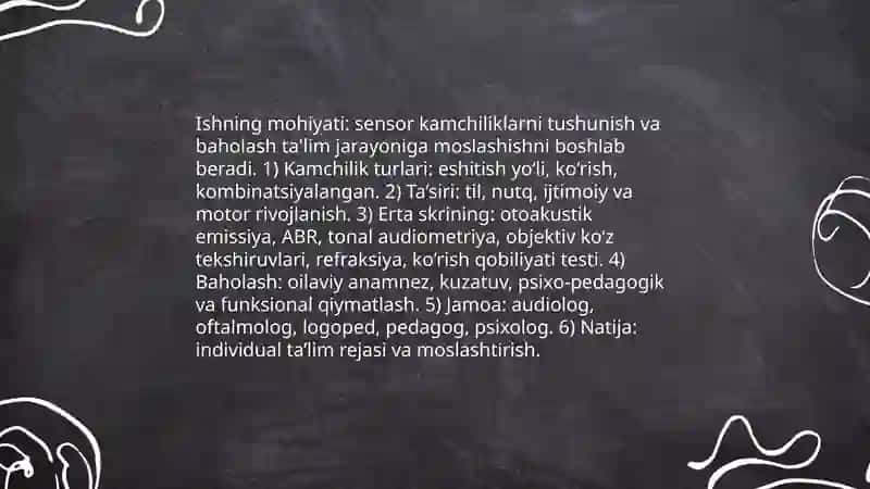Sensor (eshitishda yoki korishda) kamchilliklarga ega bo'lgan bolalar uchun inklyuziv ta'lim strategiyalari va ularni amalga oshirish 3