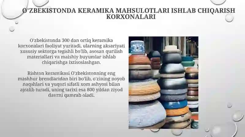 O'zbekistondagi keramik buyumlari ishlab chiqaruvchi korxonalari 3