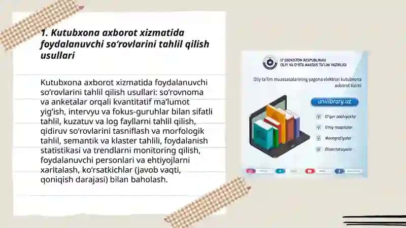 Kutubxona axborot xizmaida foydalanuvchi soʻrovlari va ularning ehtiyojini qondirish 3
