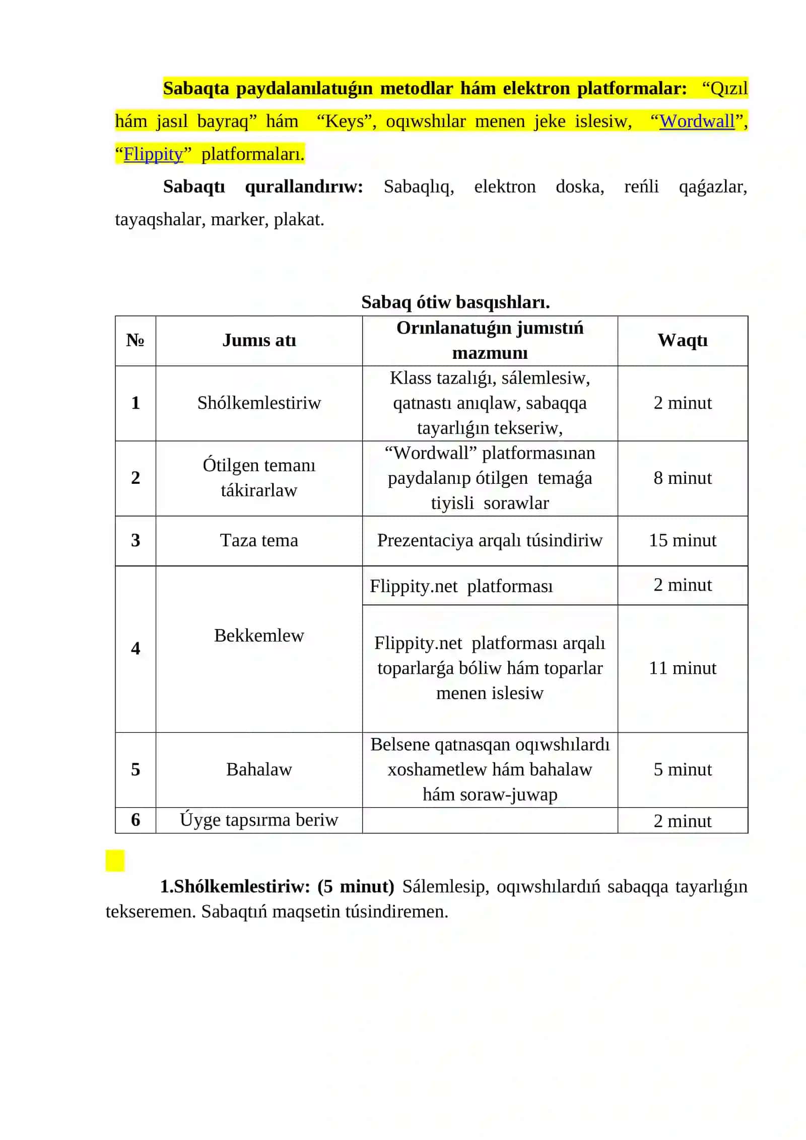 Dars ishlanma Hújjetke sáykes at beriw 3