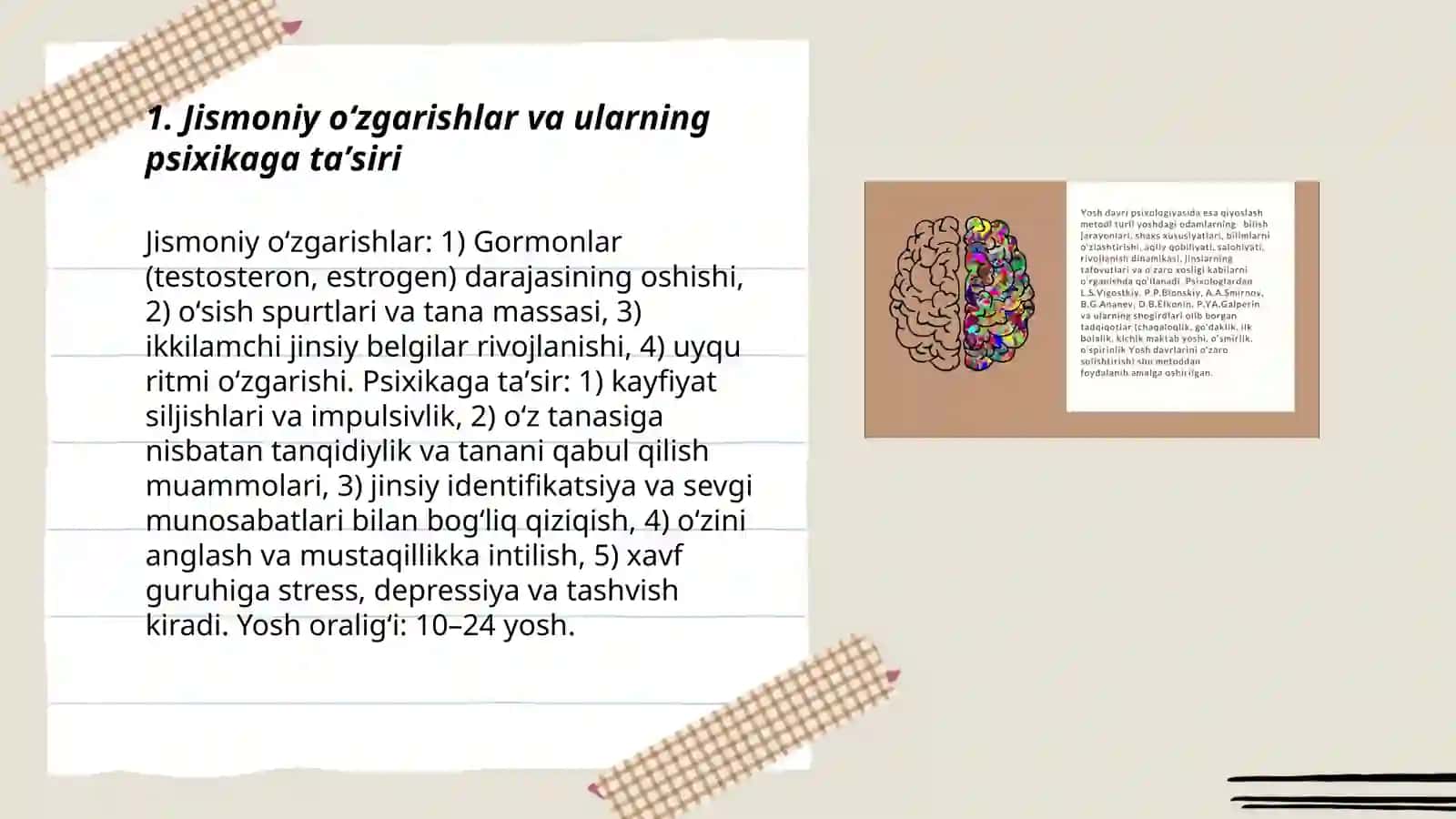 Õsmirlik, ilk oʻspirinlik va yoshlik davrlarida inson psixologiyasining õzgarishlari va rivojlanish jarayonlarining xususiyatlari 3