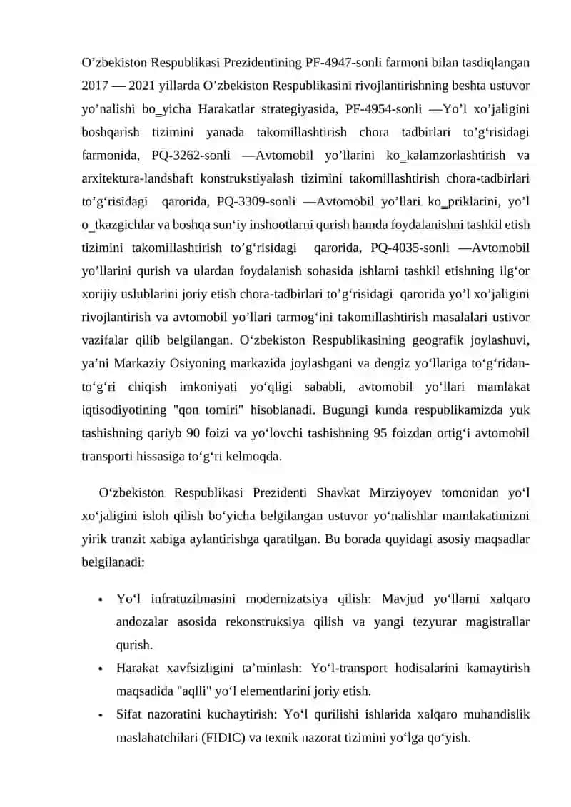Shahar yo‘llari va ko‘chalarida ko‘kalamzorlashtirish tasmasi kengligini belgilash va yo‘l elementlarini loyihalash. 3