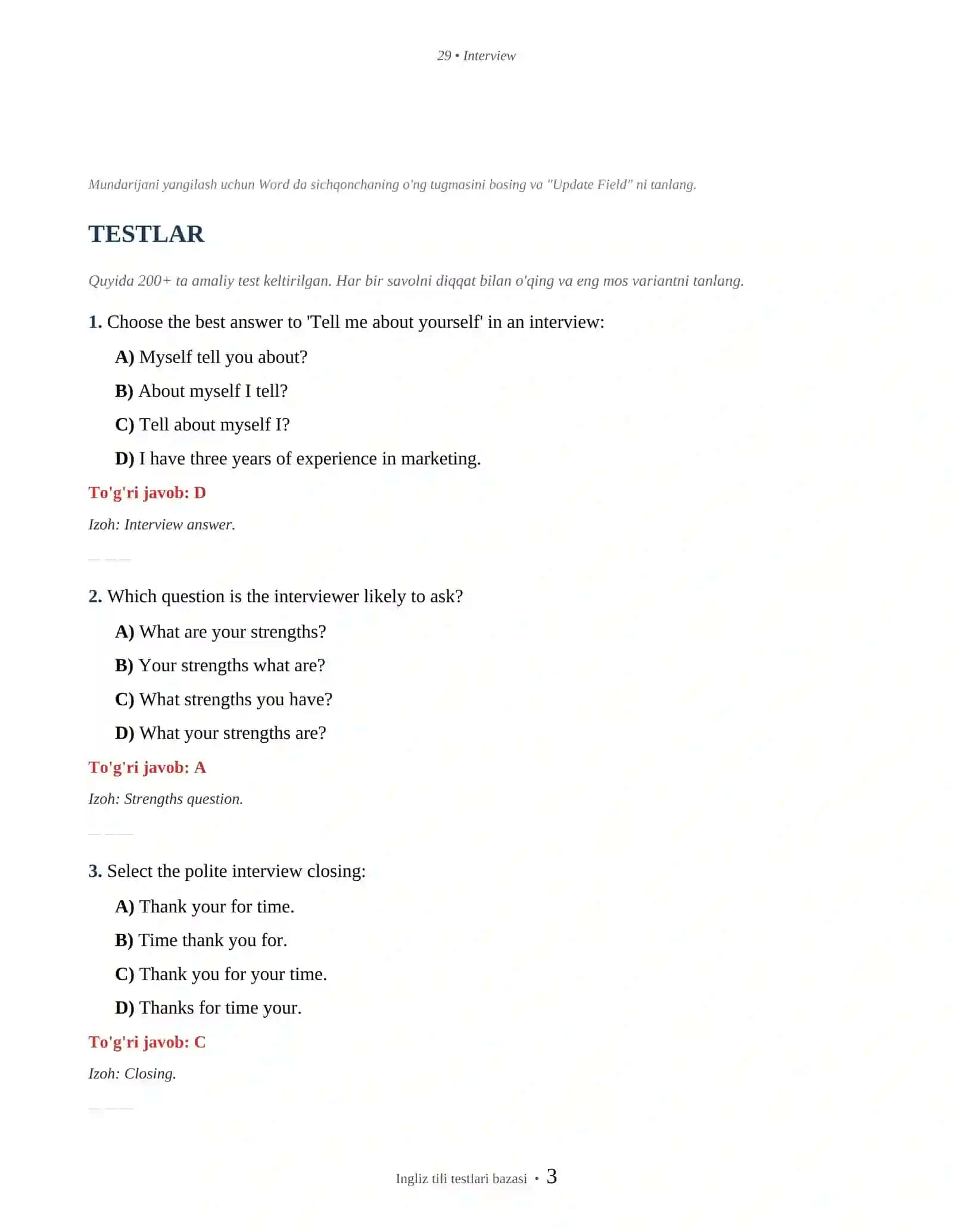 INGLIZ TILI INTERVIEW & JOB APPLICATION 3