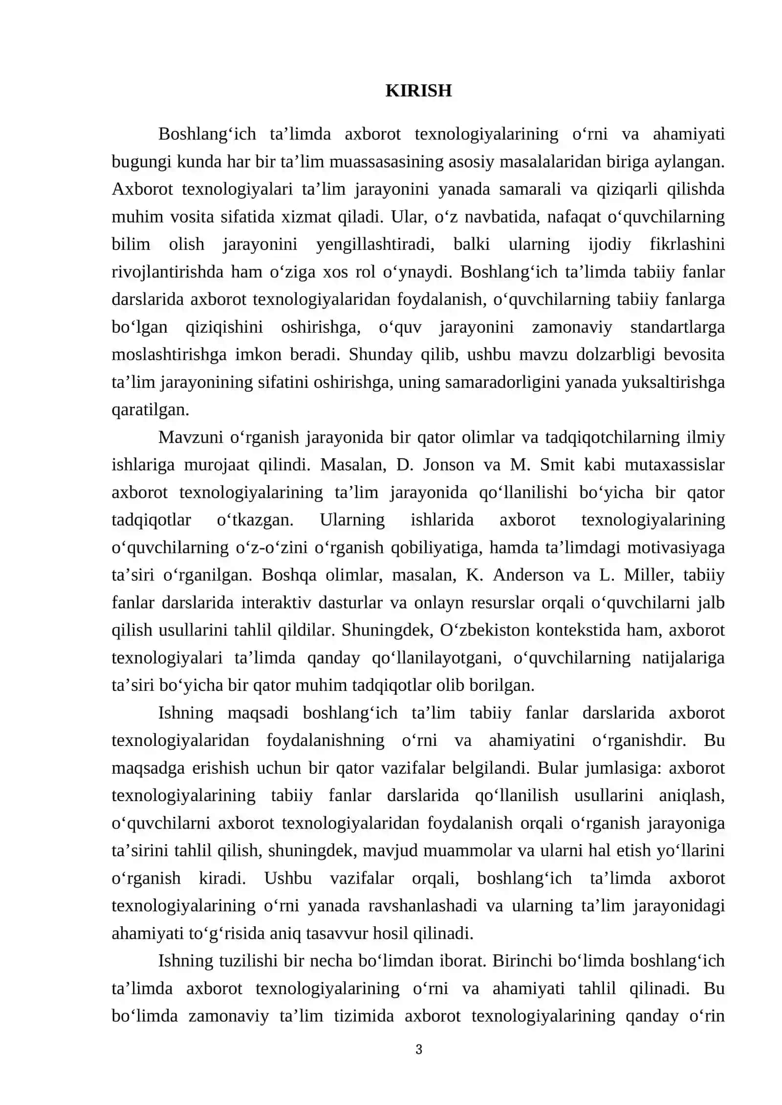 Boshlang‘ich ta’lim tabiiy fanlar darslarida axborot texnologiyalaridan foydalanishga oid 8 ta maqolani o‘rganish va tahlil qilish 3