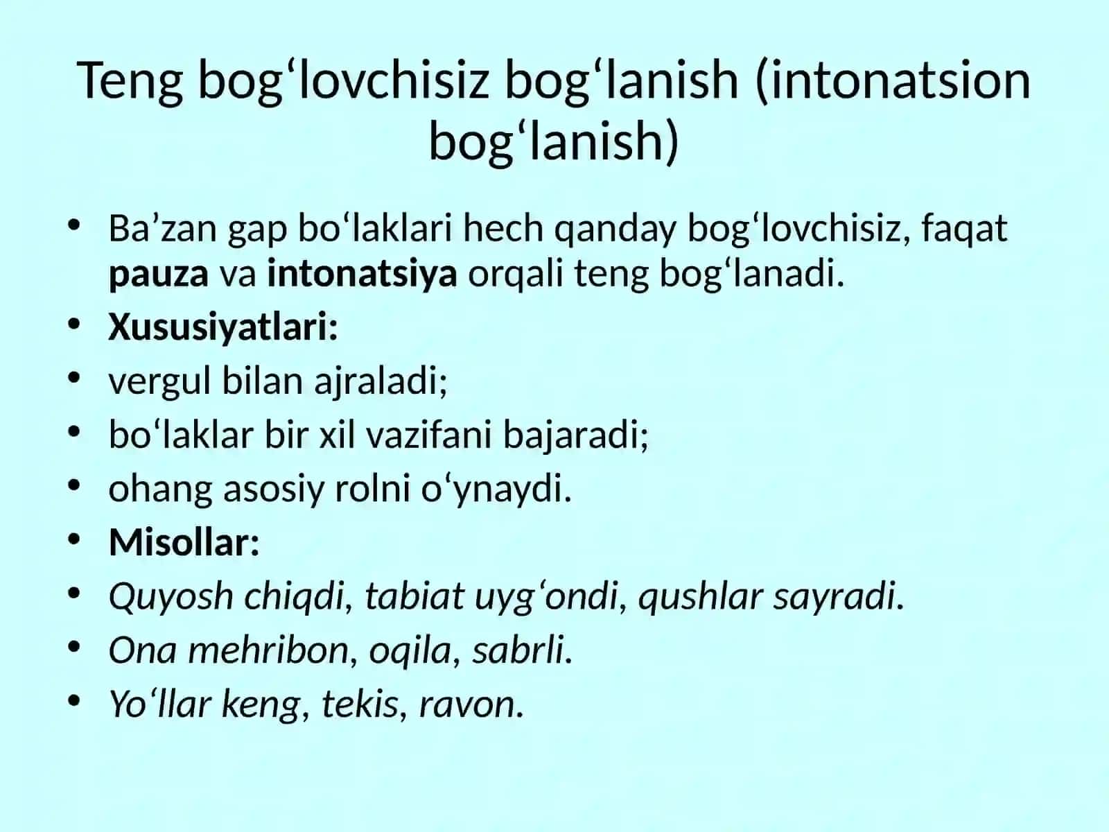 Sodda gaplarda teng bog`lanish 3