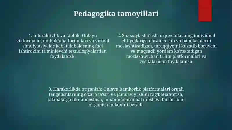 Milliy GʻOya Va MaʼNaviyat Asoslari Darslarini Olib Borishda Zamonaviy Pedagogik Texnalogiyalarni QoʻLlashga QoʻYiladigan Talablar 3
