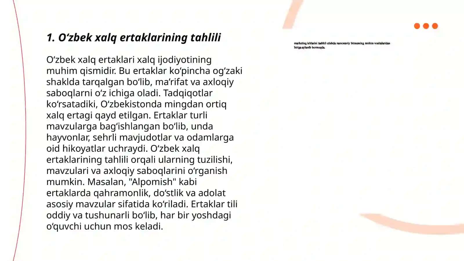 Folklor janrdagi asar tahlili:namunasi mustaqil ta’limda 3