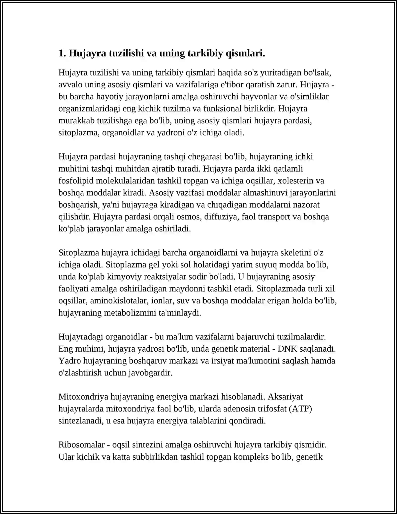 HUJAYRA TUZILISHI.HUJAYRA NAZARIYASI.HAYVON VA ODAM XROMOSOMALARINING MORFOFUNKSIONAL XARAKTERISTIKASI 3