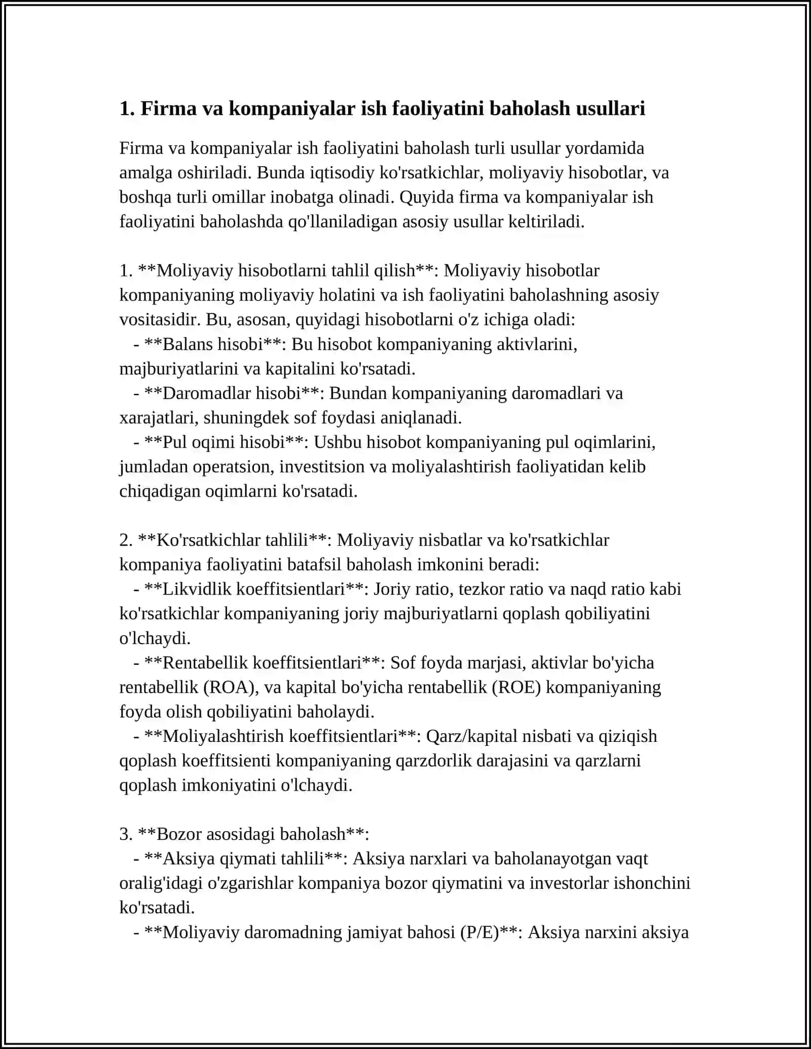 Firma va kompaniyalar ish faoliyatini baholash usullari 3