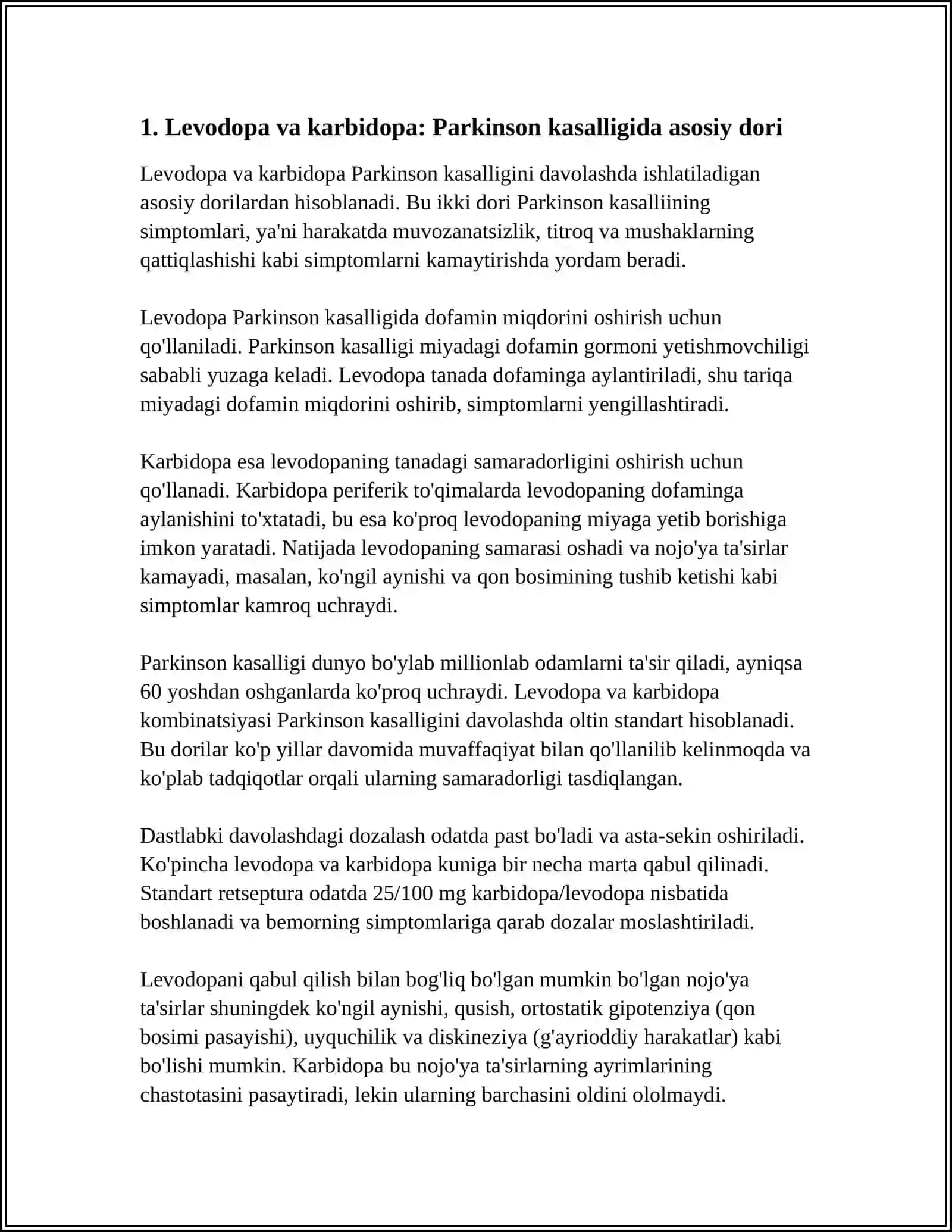 Parkinson kasalligini davalashdagi asosiy dori vositalar 3
