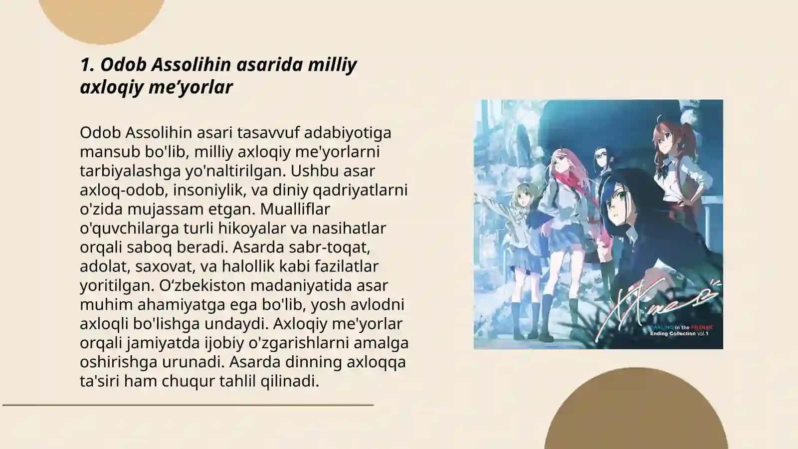 Odob Assolihin asarida milliy axloqiy meʼyorlarning tarbiyaviy órni 3