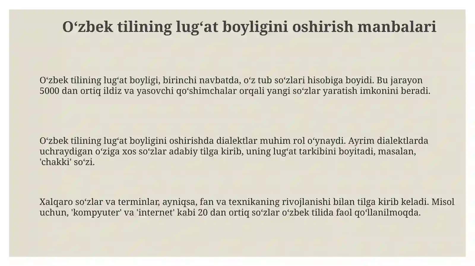 Oʻzbek tili leksikasining boyish manbalari 3