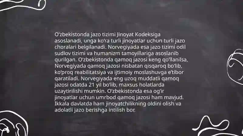 O'zbekiston va Norvegiya jazo tizimi qiyosiy tahlil 3