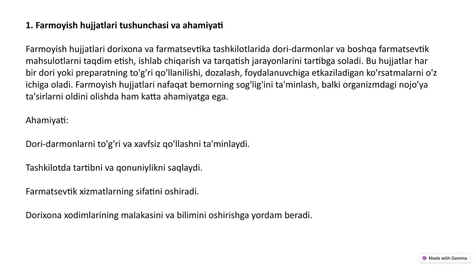 Dorixonava farmatsevtika tashkilotlarida farmoyish huujatlarning mohiyati 3