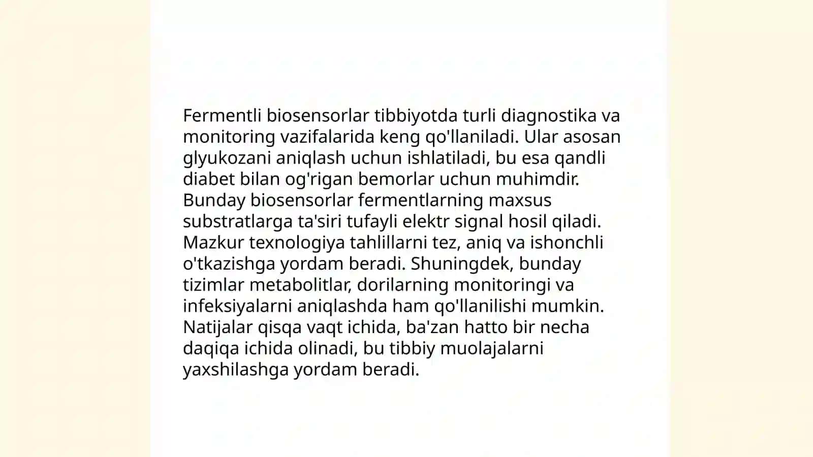 Fermentli biosensorlarning tibbiyotdagi õrni 3