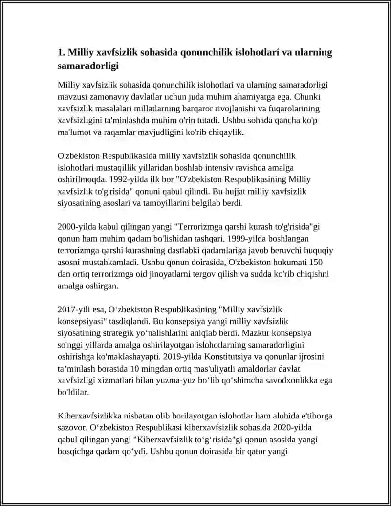 AMALIY ISH: 7 MILLIY XAVFSIZLIKNI TA'MINLASH BORASIDA AMALGA OSHIRILAYOTGAN ISHLARNING MAZMUN-MOHIYATI HAQIDA IZLOHATLAR 3