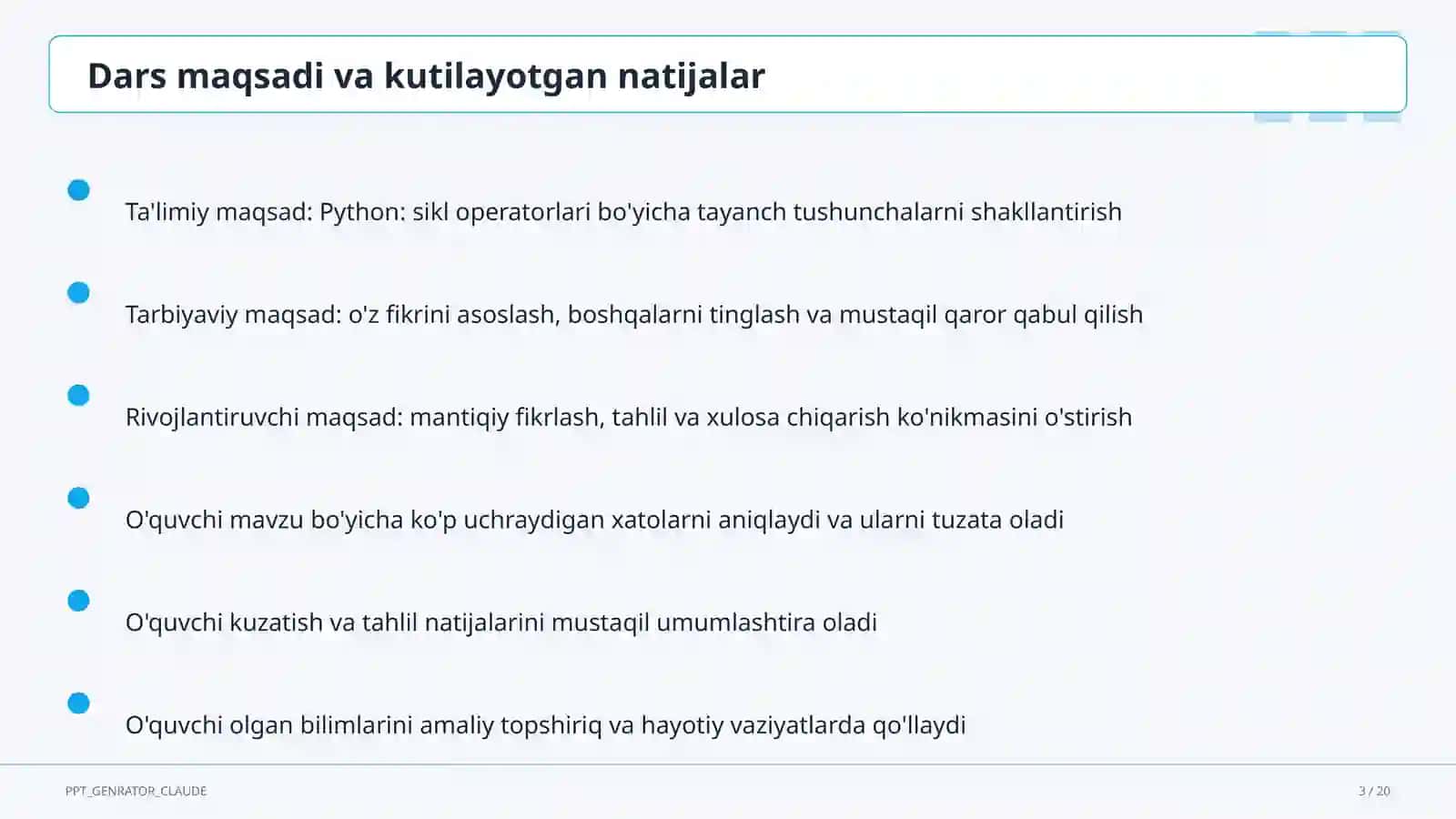 Python: sikl operatorlari (8-sinf) 3
