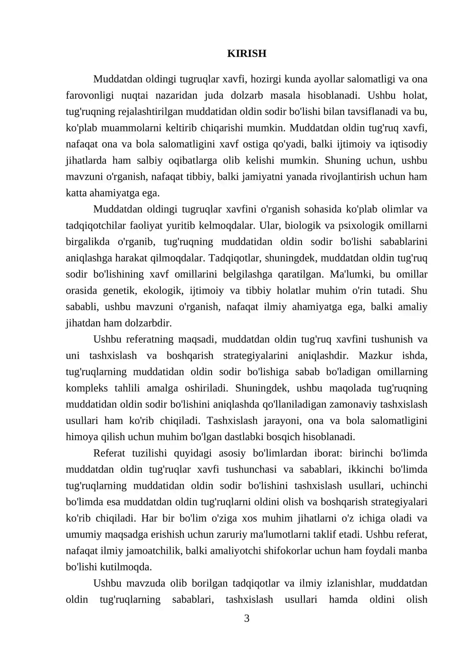 Mavzu: Muddatdan oldingi tugruqlar xavfi. Tashxislash. Olib borish 3