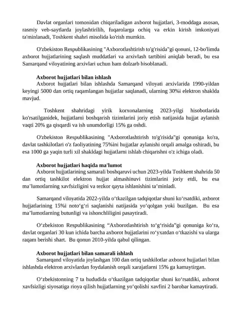 Ma'lumot Axborot hujjatlari haqida ma'lumot 3