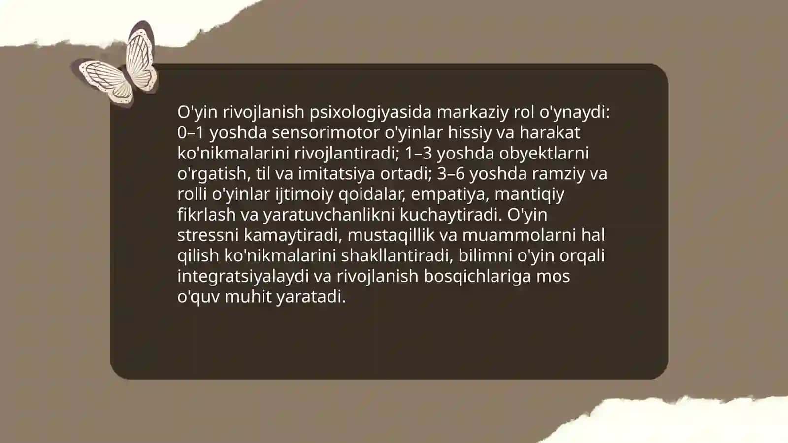 O'yinning rivojlanish psixologiyasi 3