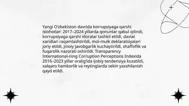 Yangi O‘zbekistonning korrupsiyaga qarshi islohotlari va Transparency International-ning Corruption Perceptions Indexdagi o‘zgarishlar 3