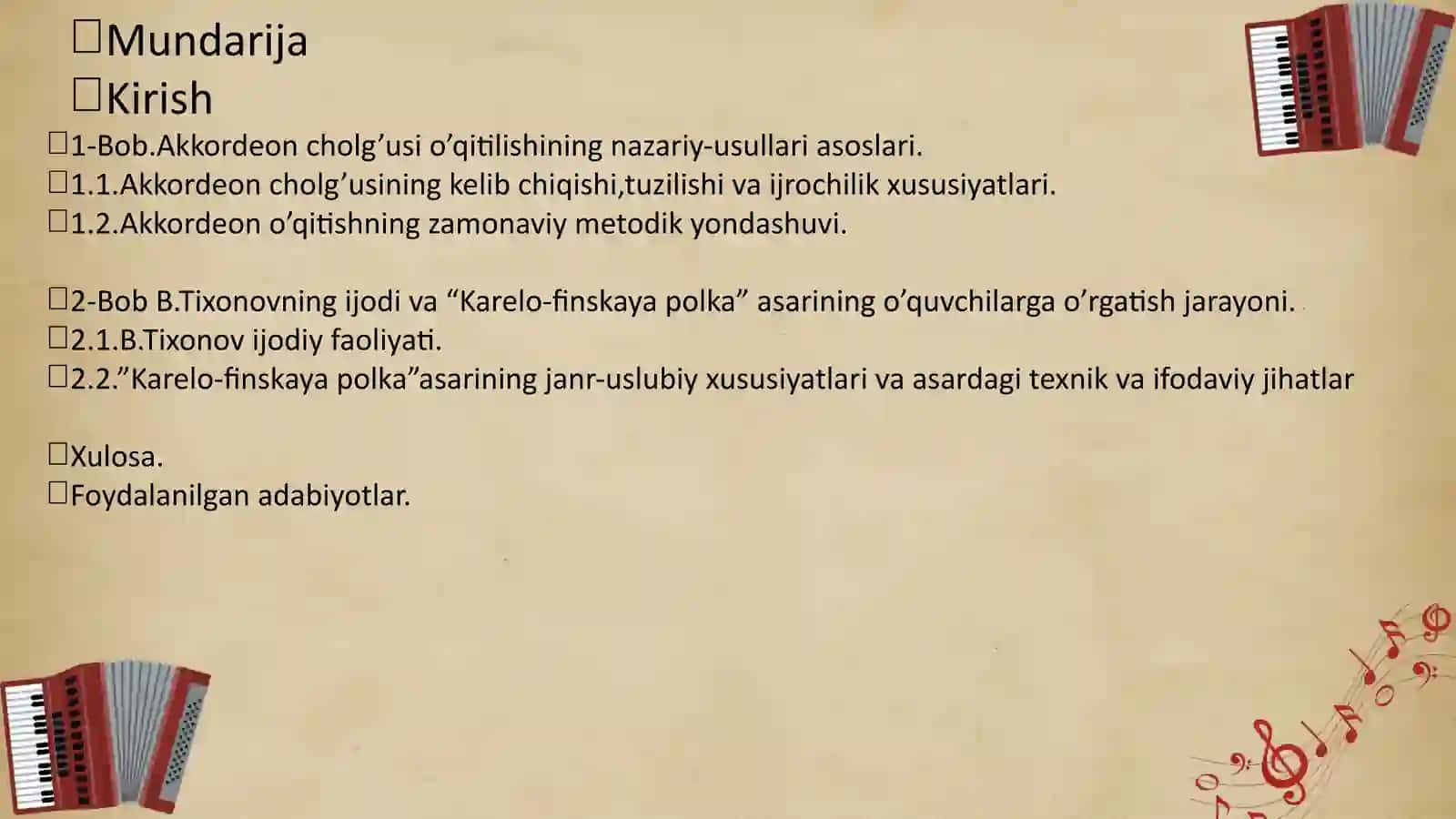 B.Tixonovning “Karelo-finskaya polka” asarini o’rgatish metodikasi 3