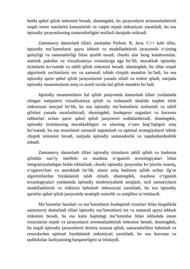 Iqtisodiy muammolarni hal qilish uchun zamonaviy dasturlash tillaridan foydalanish 3