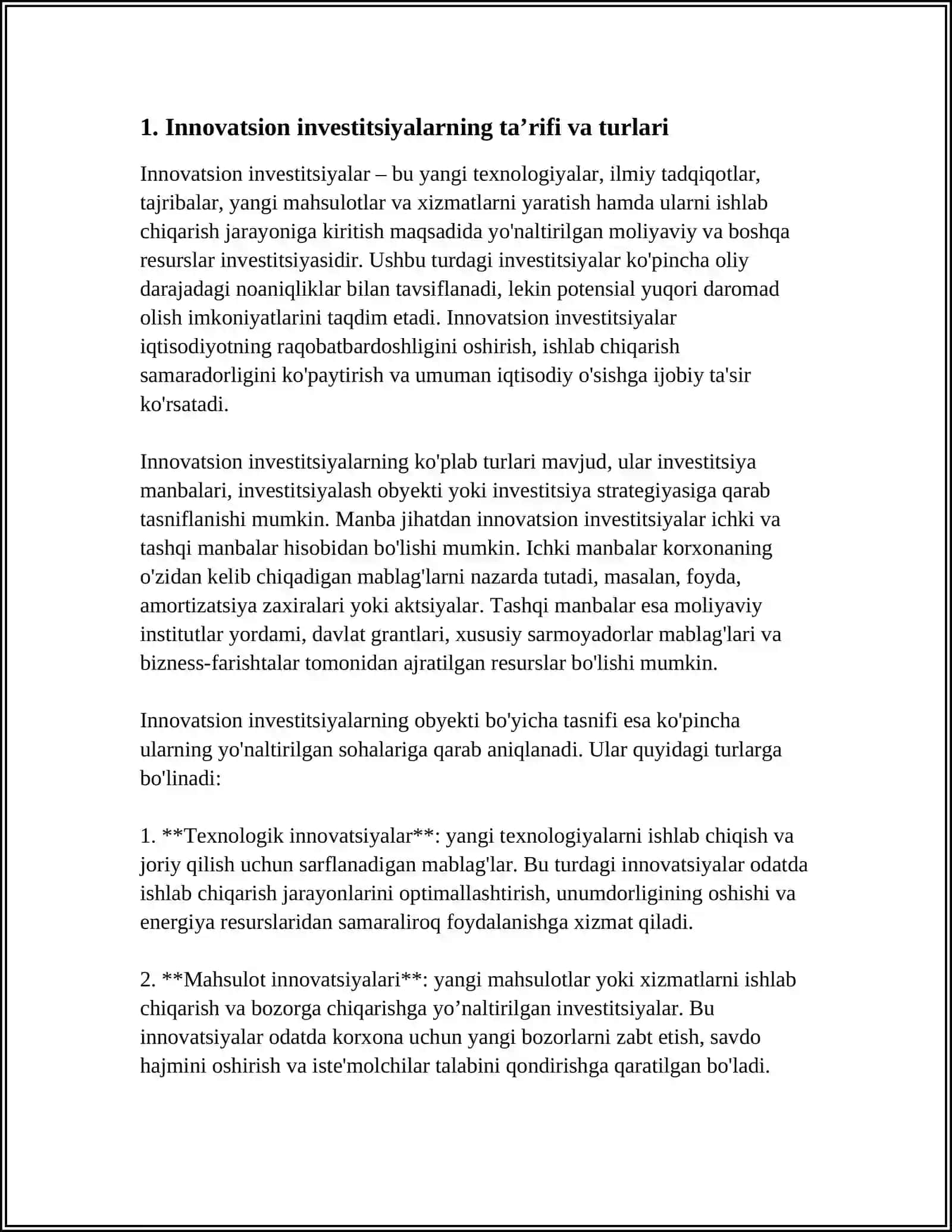 INNOVATSION INVESTITSIYALASH XUSUSIYATLARI VA UNINGSAMARADORLIGINI BAHOLASH METODOLOGIYASI 3