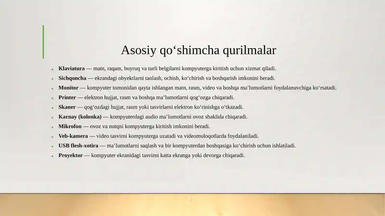 Kompyuterning zamonaviy apparat ta'minoti va asosiy qo'shimcha qurilmalarining vazifalari 3