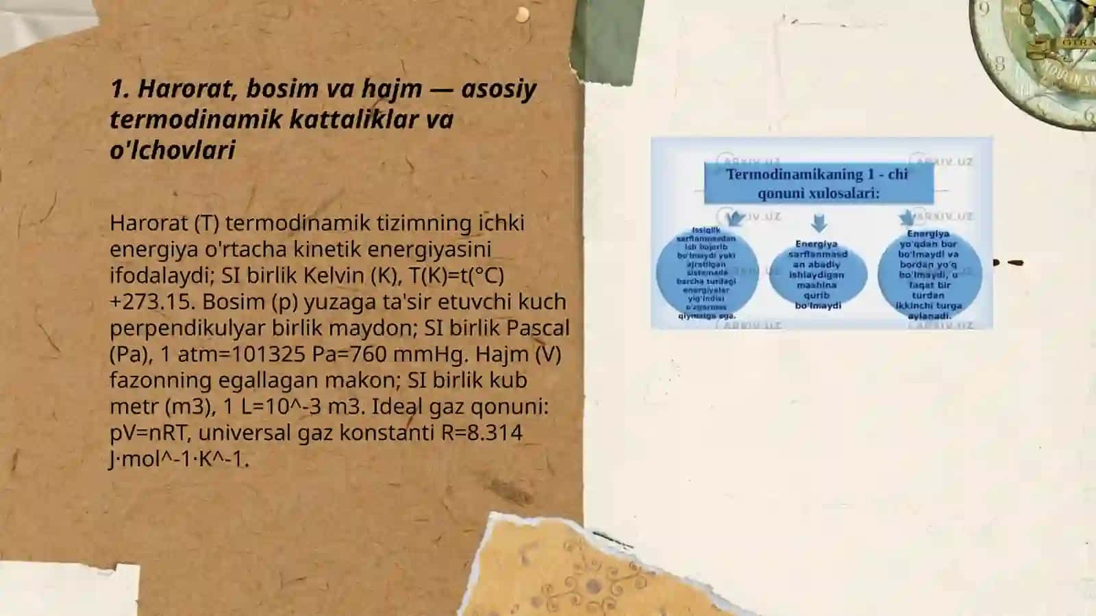 Termodinamika qonunlarining asosiy kattaliklari va formulalari 3