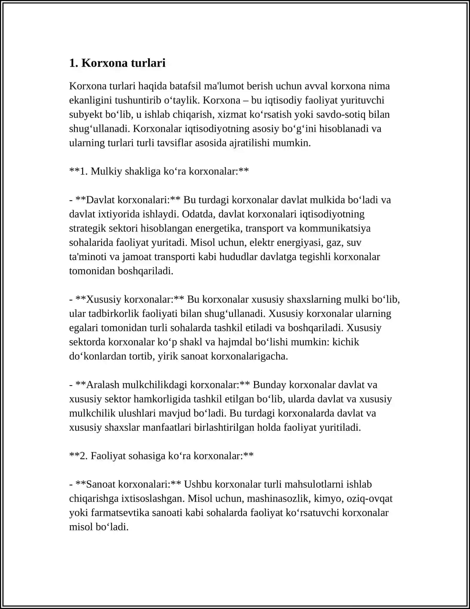 MUSTAQIL ISH Mavzu: KORXONALAR TO'G'RISIDAGI QONUN 3