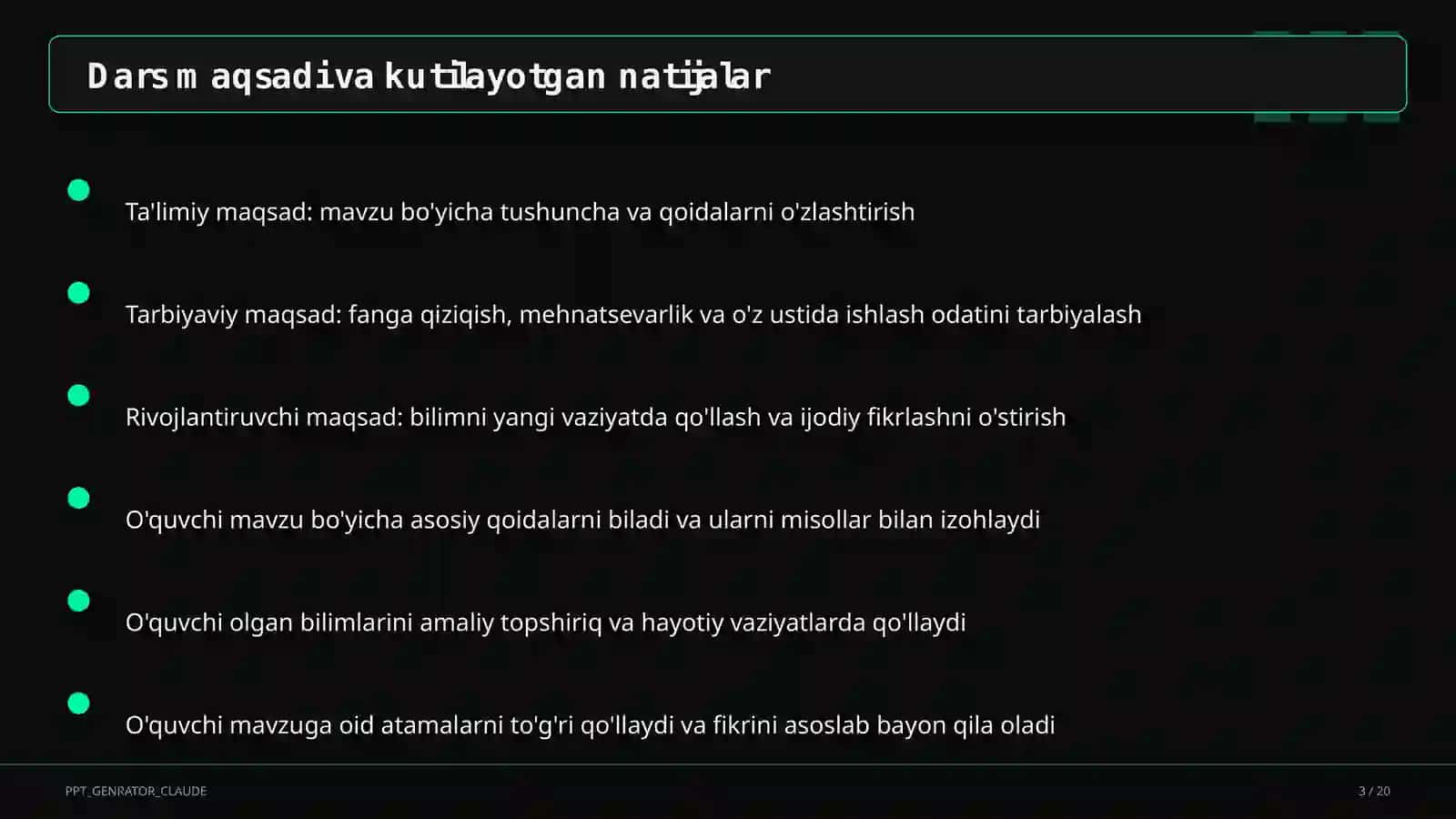 Sinf soati va tarbiyaviy tadbirlar (1–11) — ochiq dars uchun 3