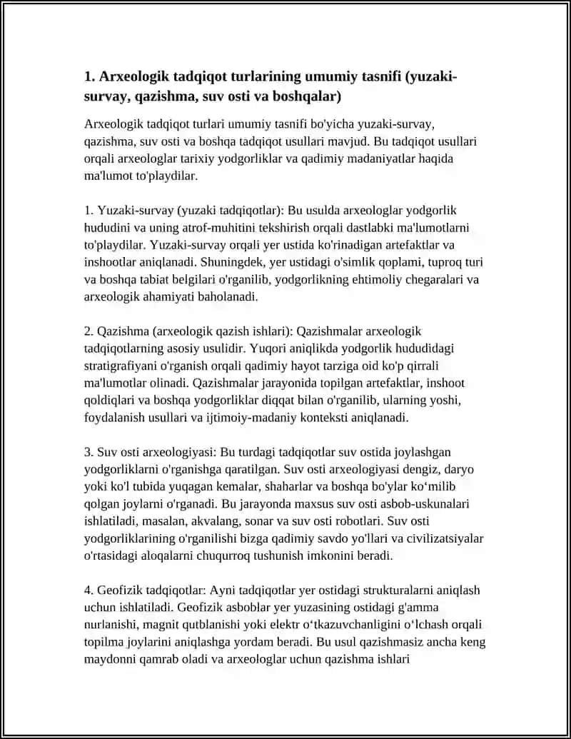ARXEOLOGIK TADQIQOT TURLARI VA SANALASHTIRISH MUOMOLARI 3