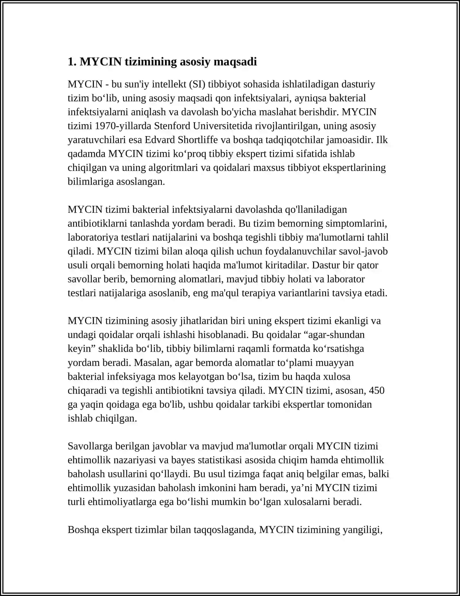 MYCIN-EMYCIN-TEIREIAK-RUFF-NERMYCIN EKSPERT TIZIMI HAQIDA TUSHUNCHA BERING 3