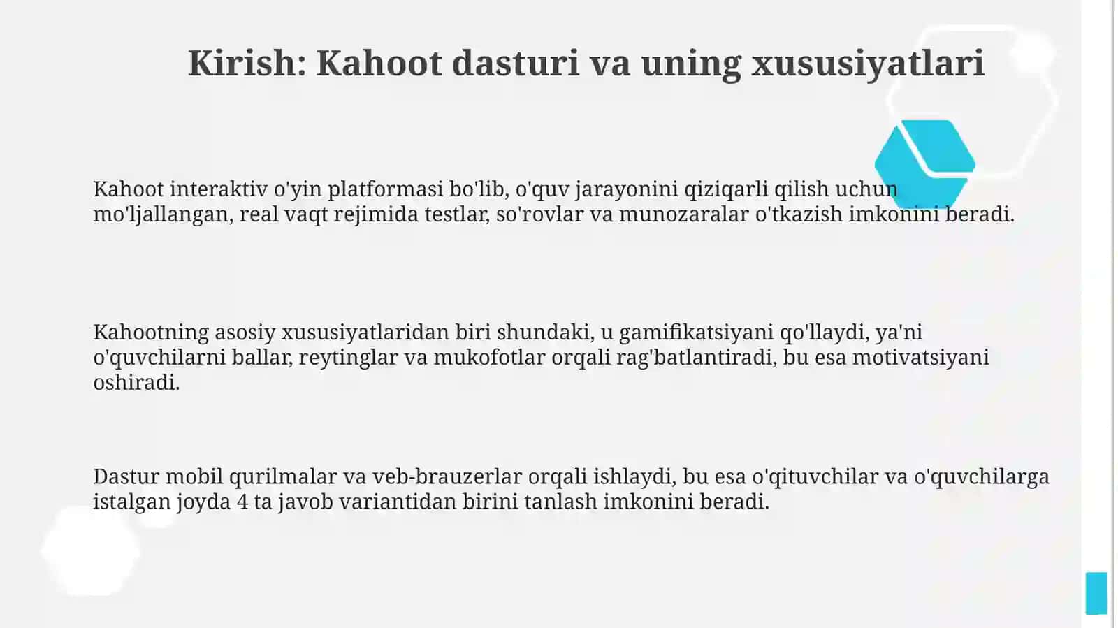 Taqdımotlar yaratısh texnologoyası Kahoot dasturı yordamıda öqıtısh metodıkası 3