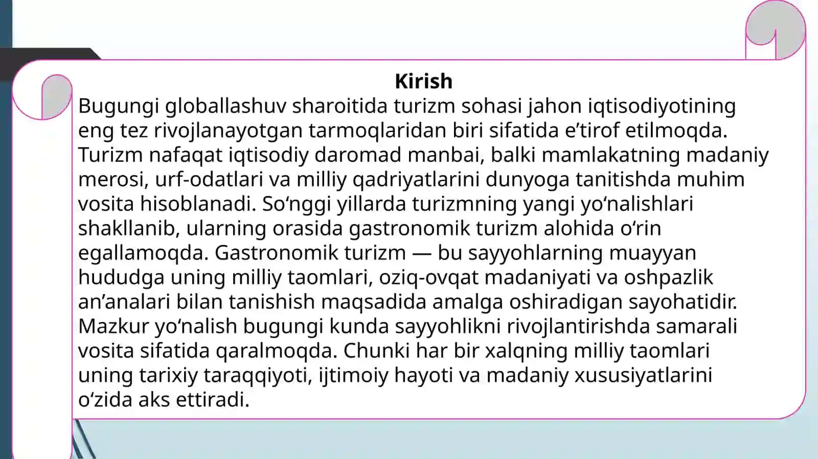 Gastronomik turizm sayyohlik yoʻnalishini targʻib qilish vositasi sifatida 3