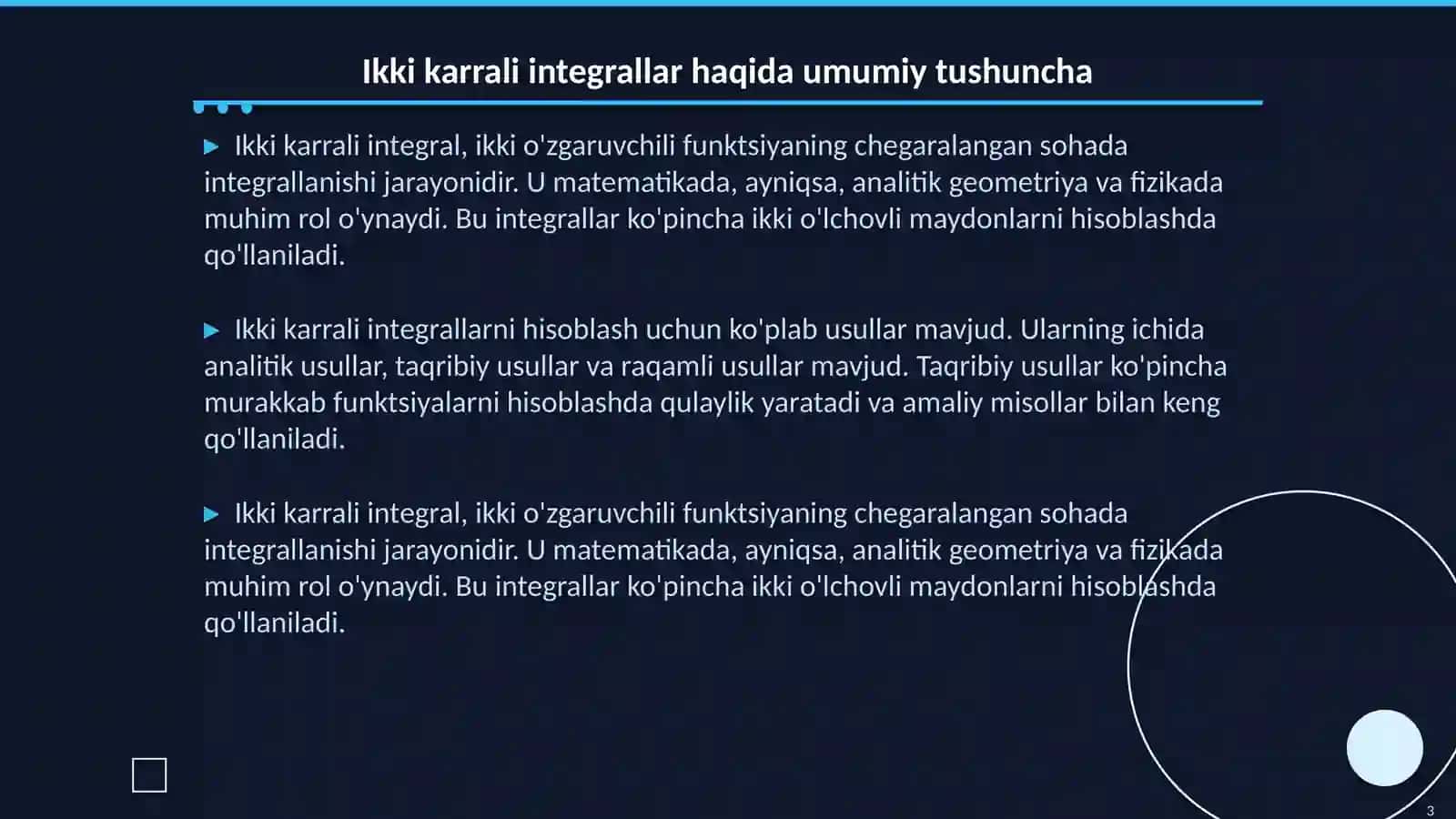 Ikki karrali integrallarni taqribiy hisoblash 3