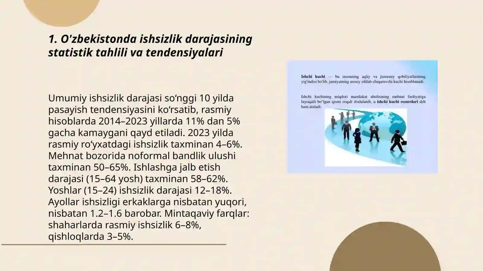 Bandlik siyosati va mehnat bozori. O'zbekistonda ishsizlik darajasi tahlili 3