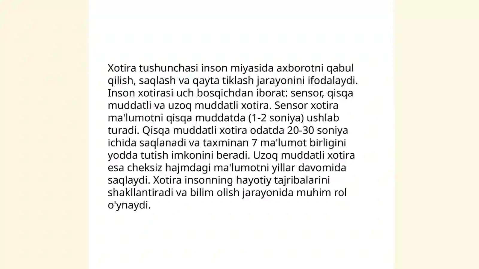 Xotira xaqida tushuncha va uning nerv-fiziologik asoslari 3