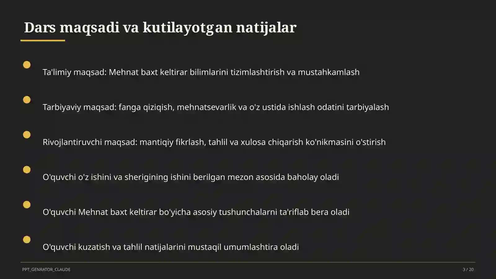 Mehnat baxt keltirar (3-sinf) Ta'lim Dasturi 3