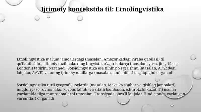 Sotsiolingvistika psixologiva va etnografiyani qamrab oluvchi tilshunoslik fani 3