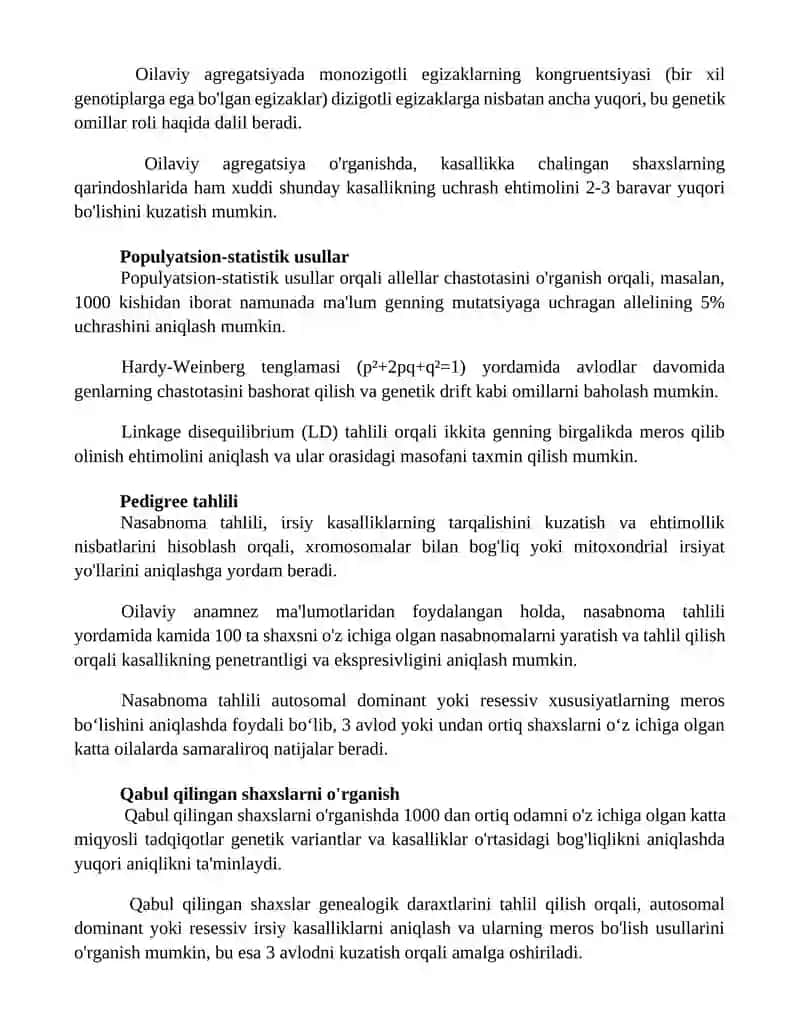 Odam genetikasini o'rganish usullari: geneologik, populyatsion statistik va egizaklar usuli 3