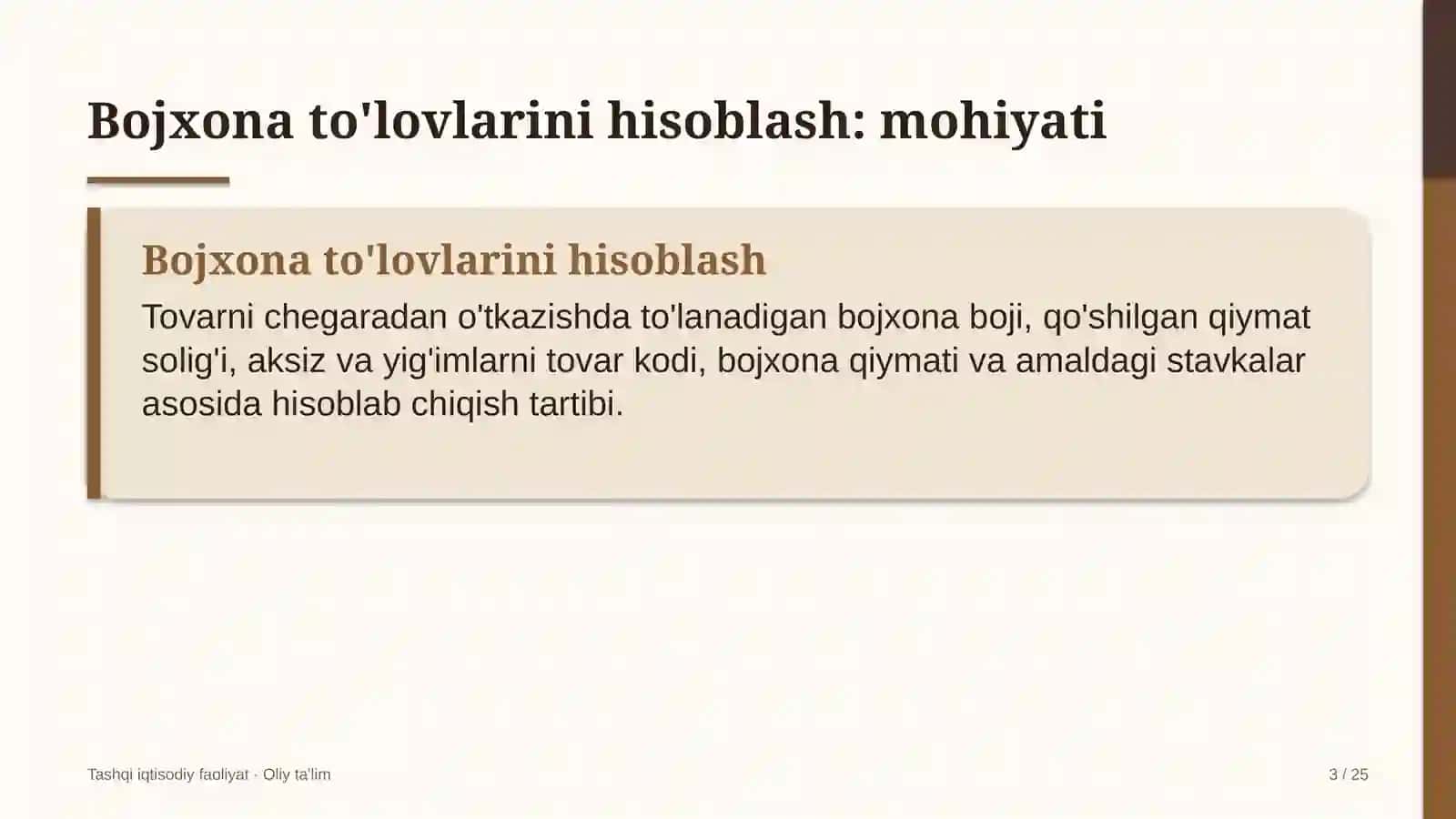 Kempinglarda bojxona to'lovlarini hisoblash 3