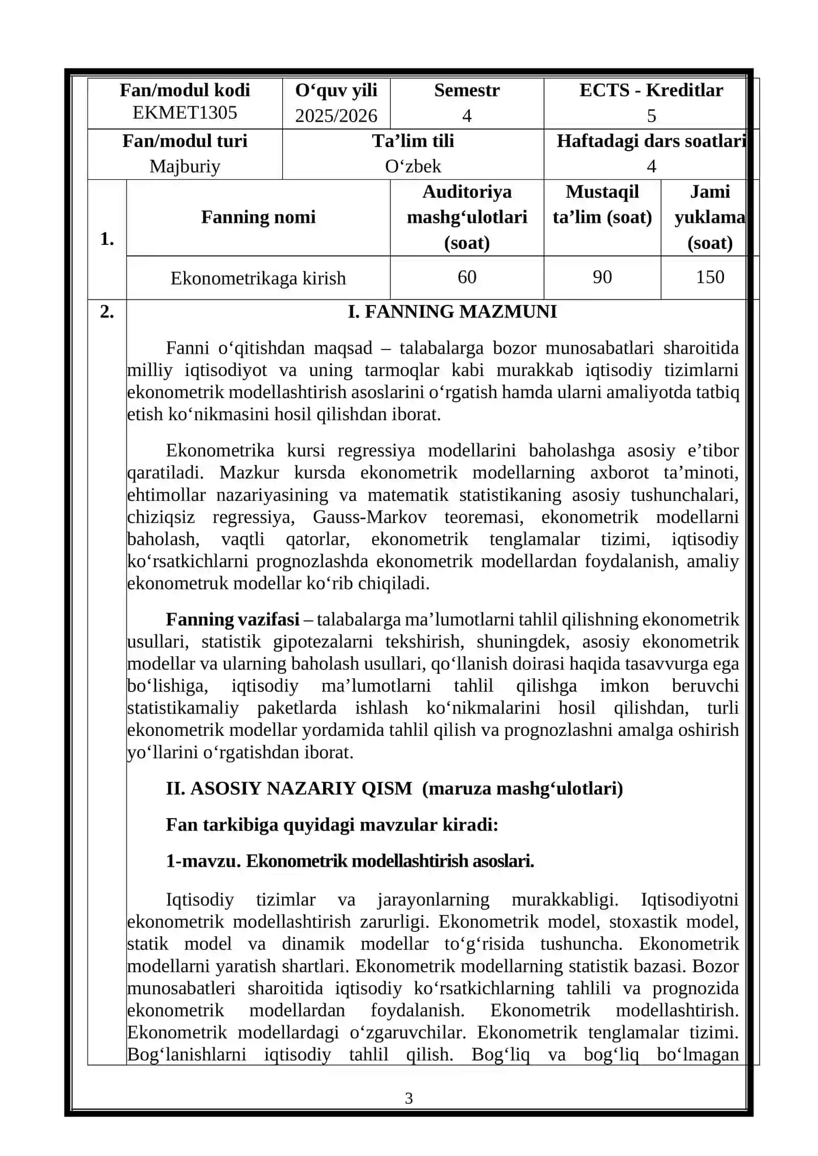 EKONOMERTIKAGA KIRISH 3