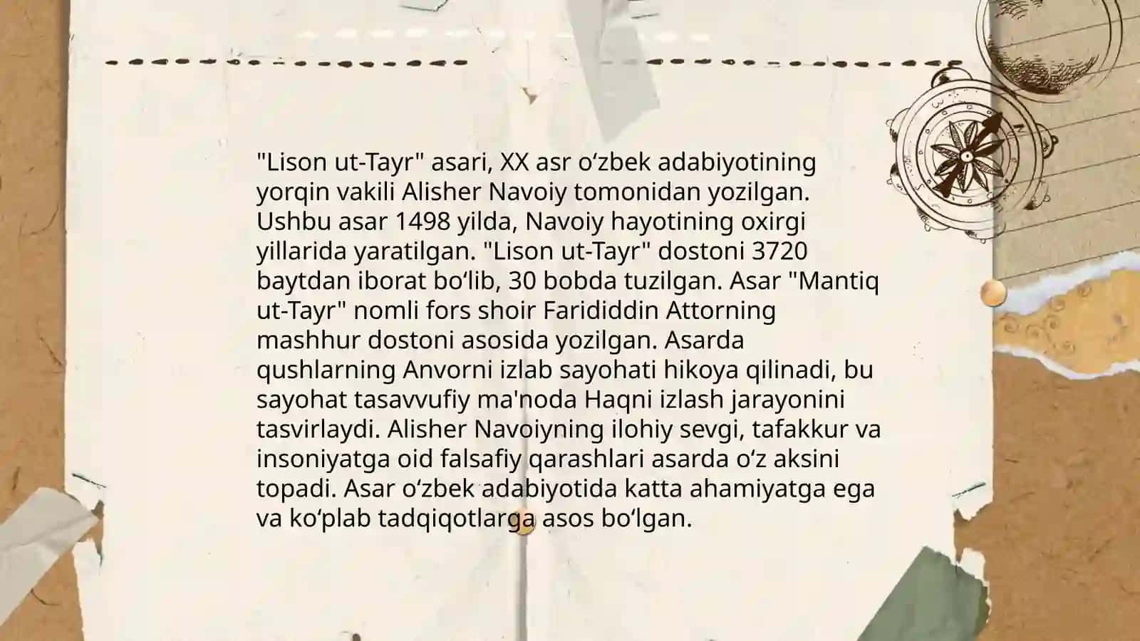 Lison ut-Tayr dostonidan hikoyatlar tahlili Talab vodiysi va u bilan bog'liq hikoyatlar 3