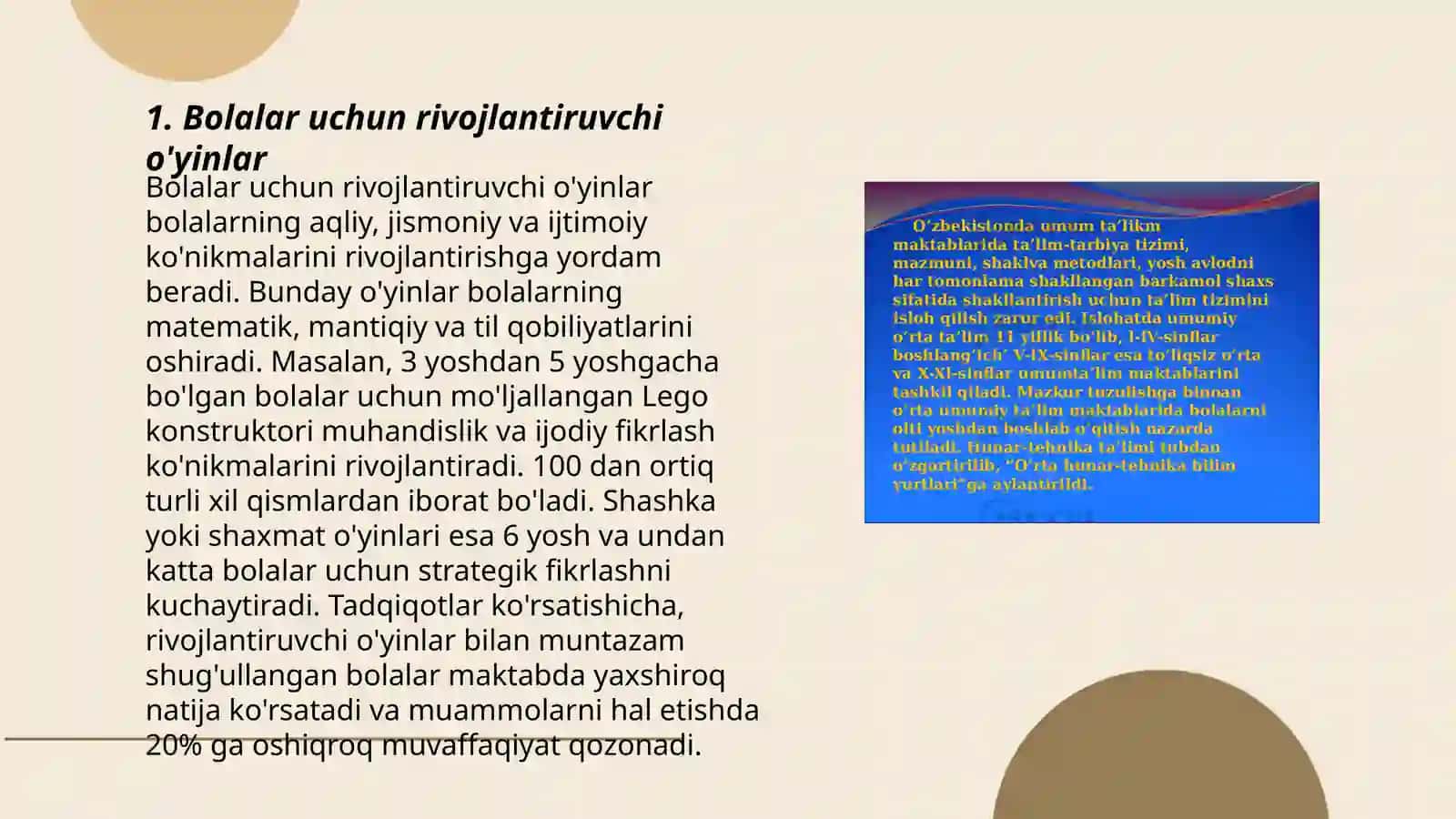 Bolalar uchun rivojlantiruvchi o'yinlar 3