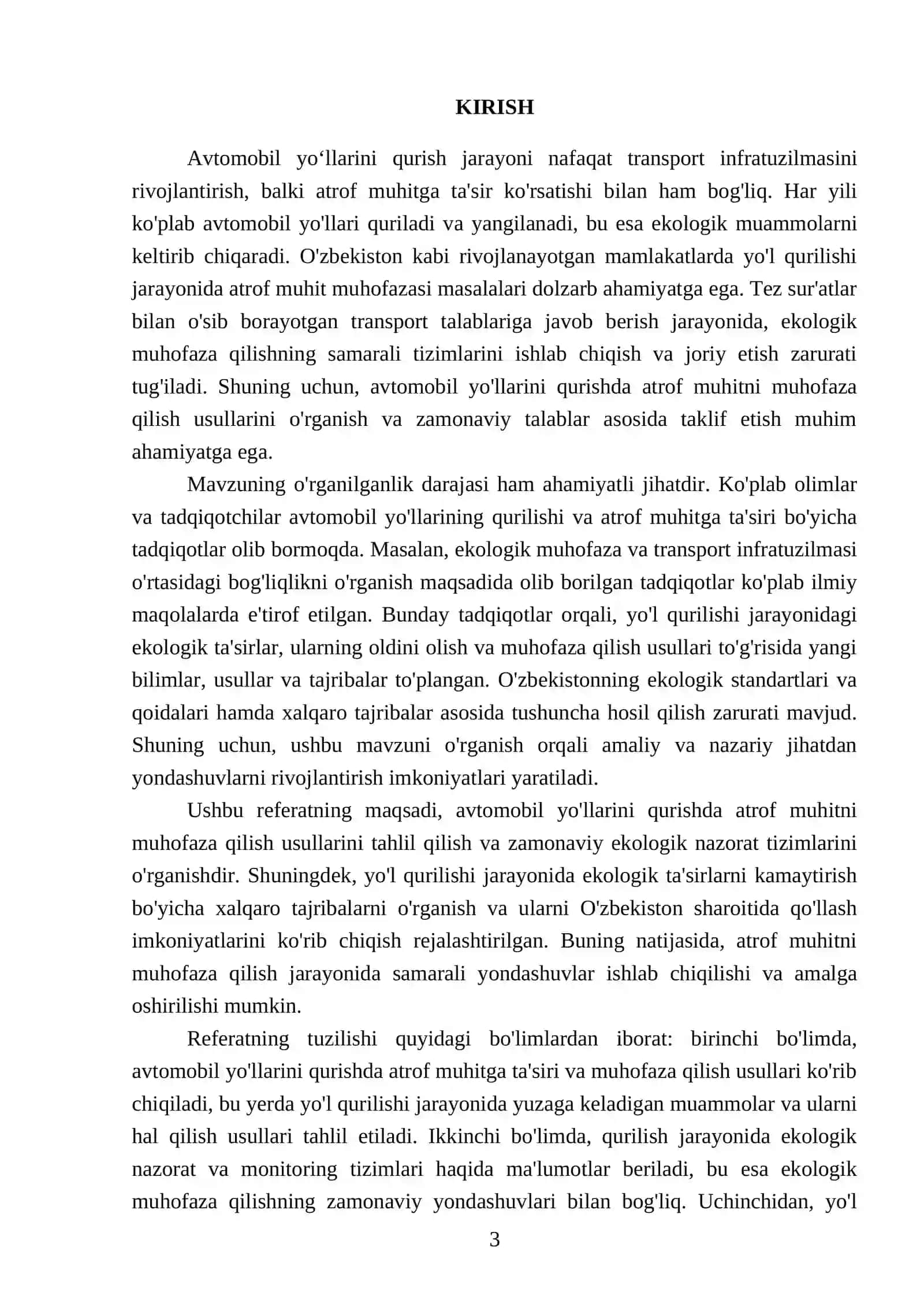 Avtomobil yoʻllarini qurishda atrof muhit muhofazasi tashkil etish 3