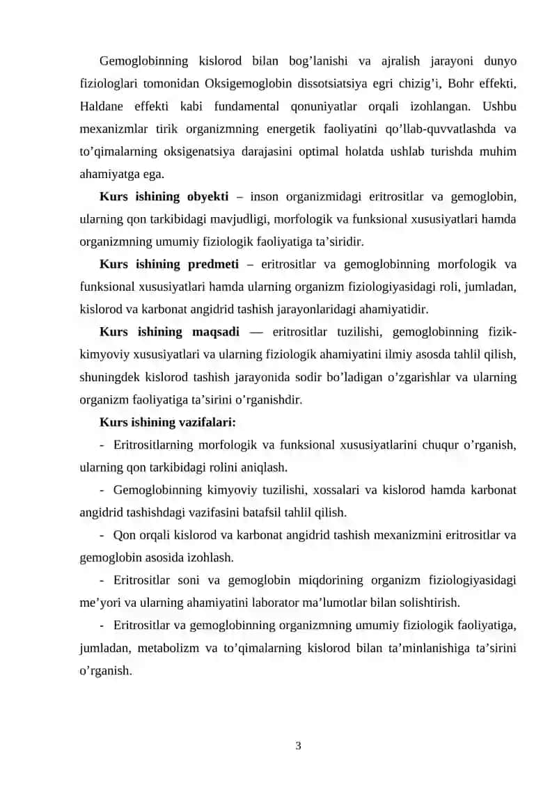 Eritrositlar va gemoglobinning fiziologik ahamiyati 3
