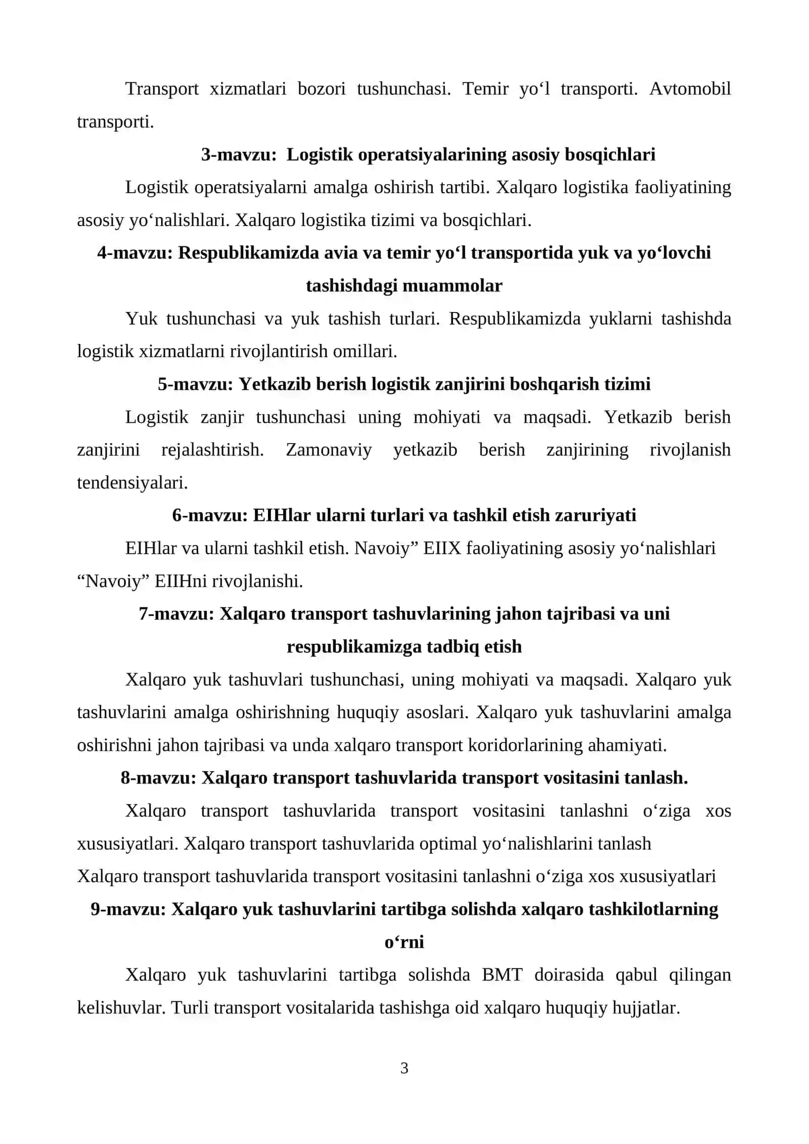 Xalqaro Logistika Fanining O'quv Dasturi 3