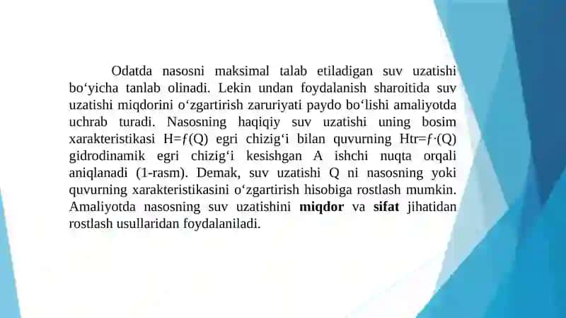 Tizim(quvurlar)ning bosim xarakteristikasi 3